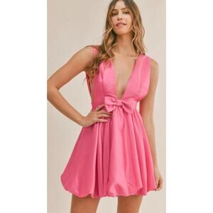 NWT Mable Women's Pink Duri Bow Tied Bubble Hem Mini Dress Size M Fairy Sexy